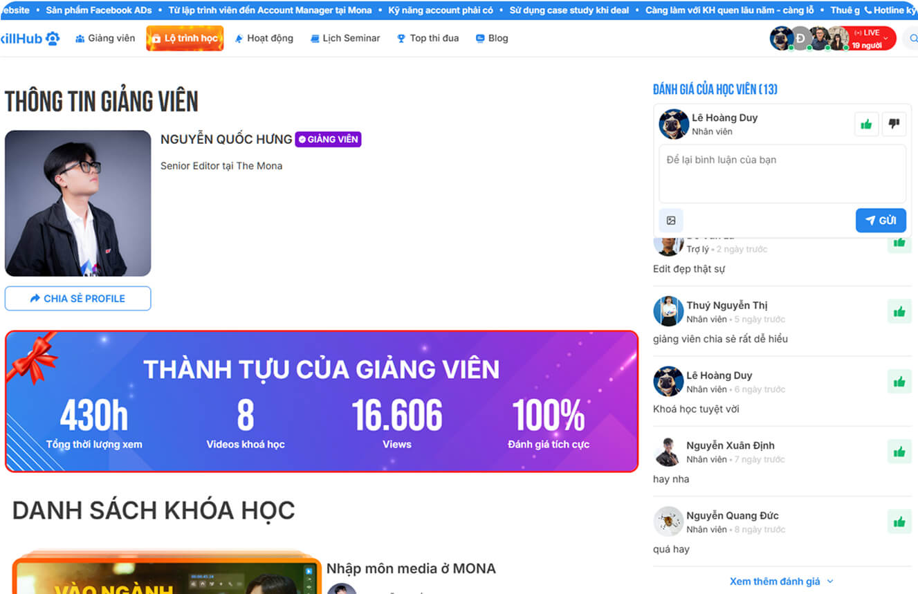 Nhân viên MONA hào hứng học tập và để lại bình luận trên khóa học