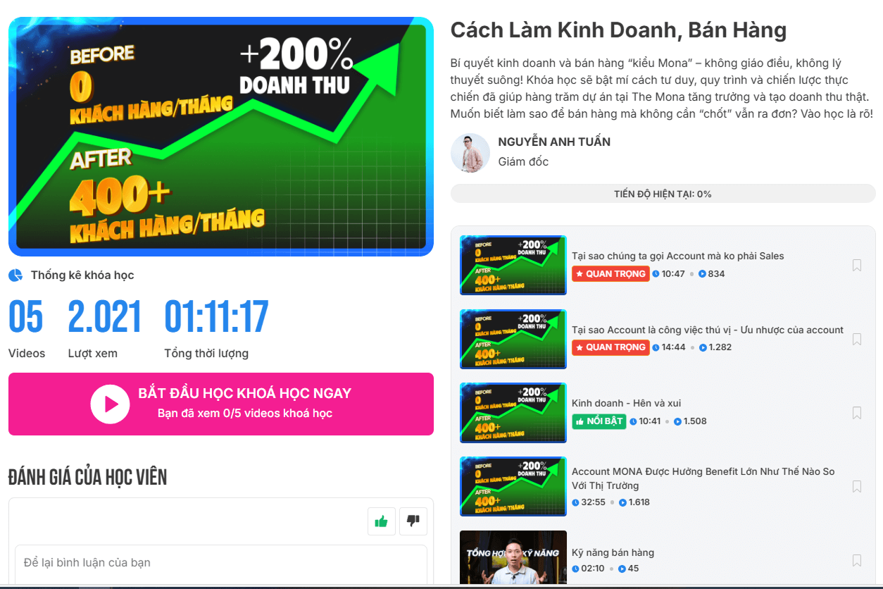 Các khóa học đào tạo về kinh doanh hiệu quả trên MONA SkillHub