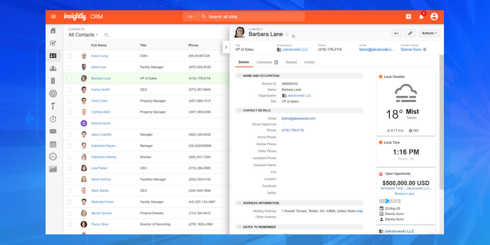 Phần mềm quản lý khách hàng cho sale Insightly CRM