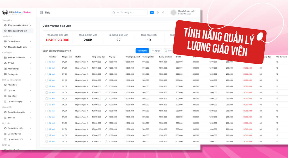 Tính năng quản lý lương giáo viên