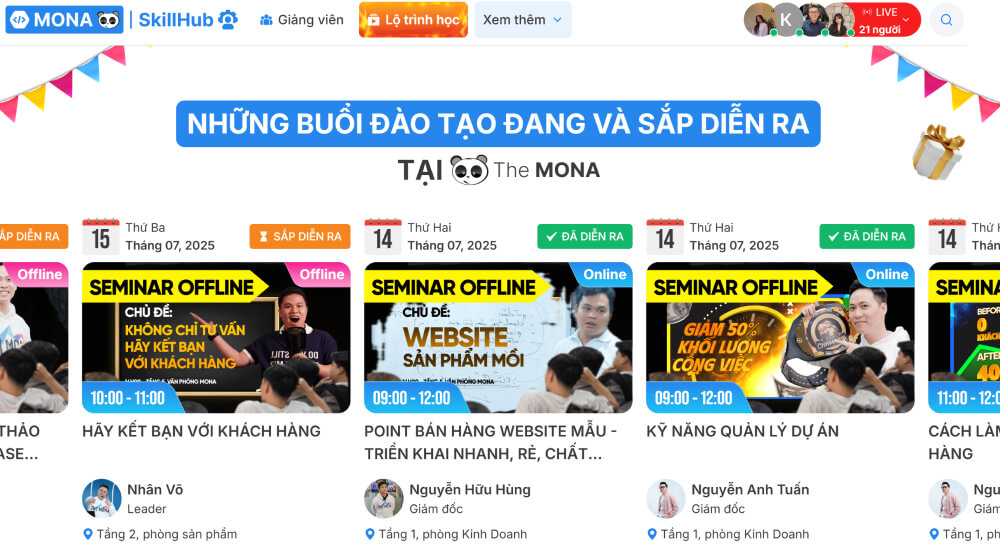 Các buổi đào tạo trực tuyến