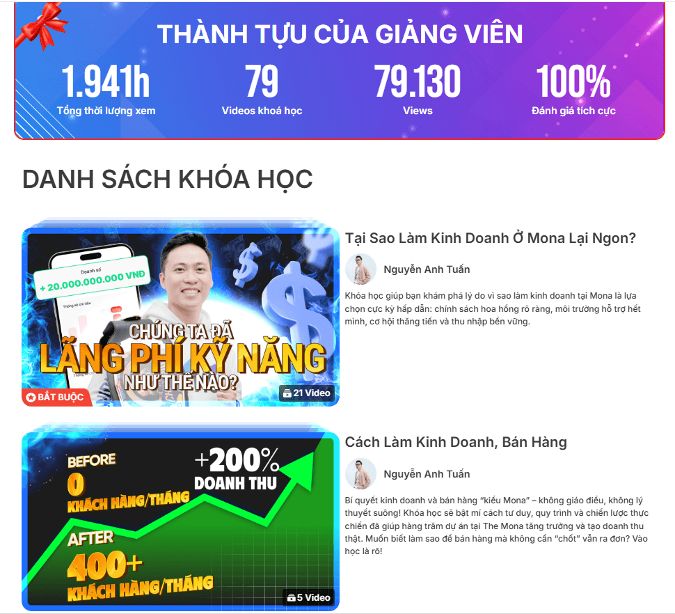 Khóa đào tạo kỹ năng bán hàng, kinh doanh của anh Tuấn