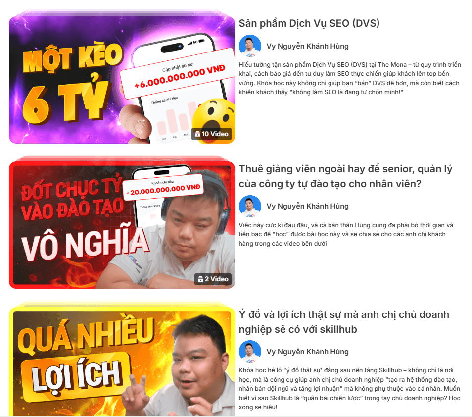 Các khóa đào tạo kỹ năng của Khánh Hùng