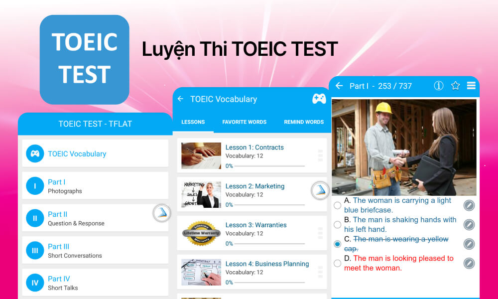 App luyện thi TOEIC miễn phí TFLAT