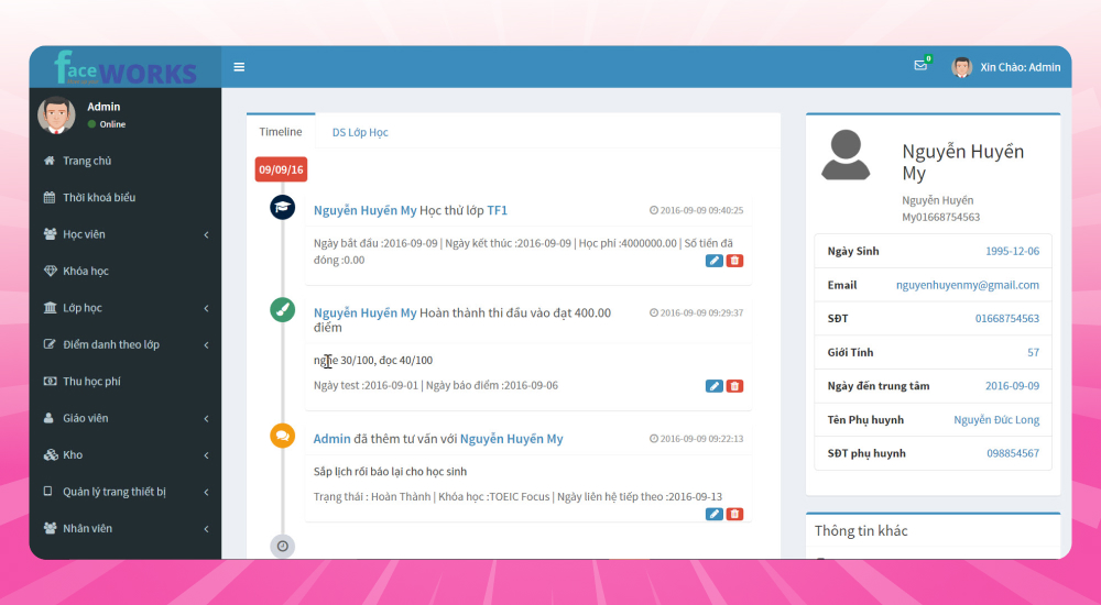 Hệ thống quản lý trung tâm Faceworks