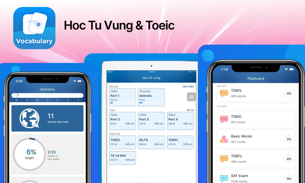 Phần mềm luyện thi TOEIC miễn phí từ Học từ vựng & TOEIC