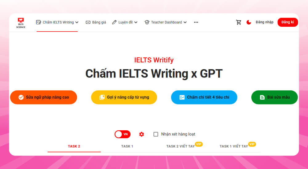 Phần mềm chấm điểm Writing IELTS Science