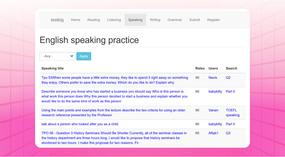 Trang web chấm điểm Speaking Testbig