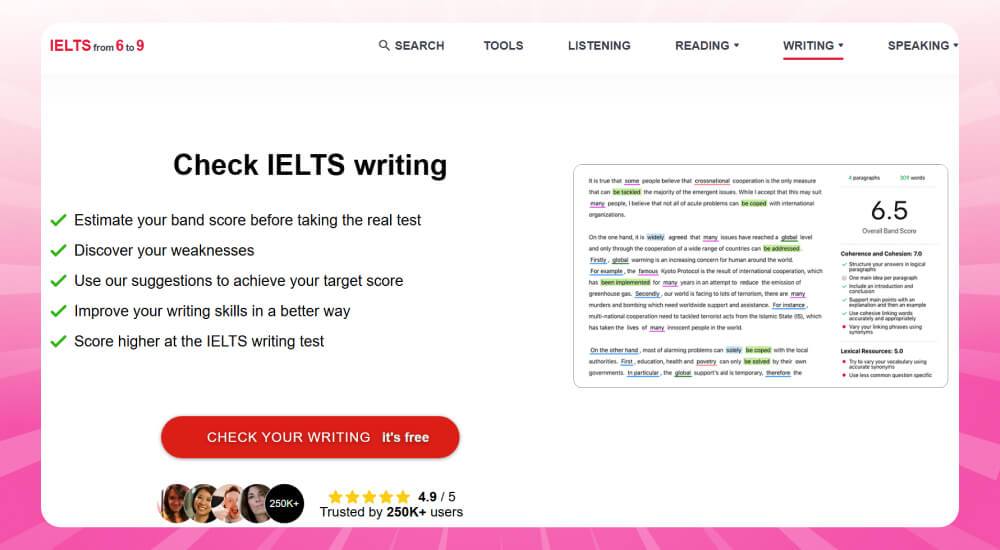Trang web chấm Writing IELTS from 6 to 9