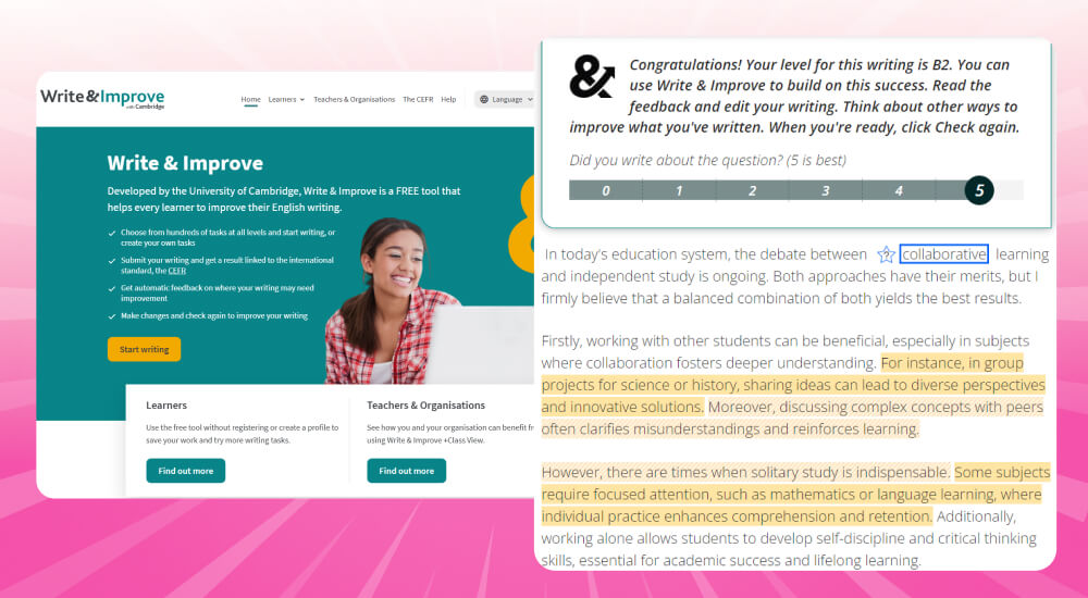 Website chấm điểm Writing miễn phí Write and Improve