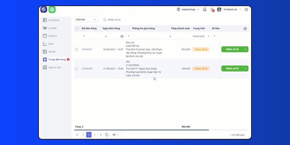 Phần mềm quản lý đơn đặt hàng MISA eShop