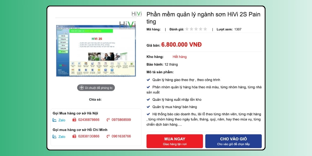 Phần mềm quản lý cửa hàng sơn Hivi 2s Painting