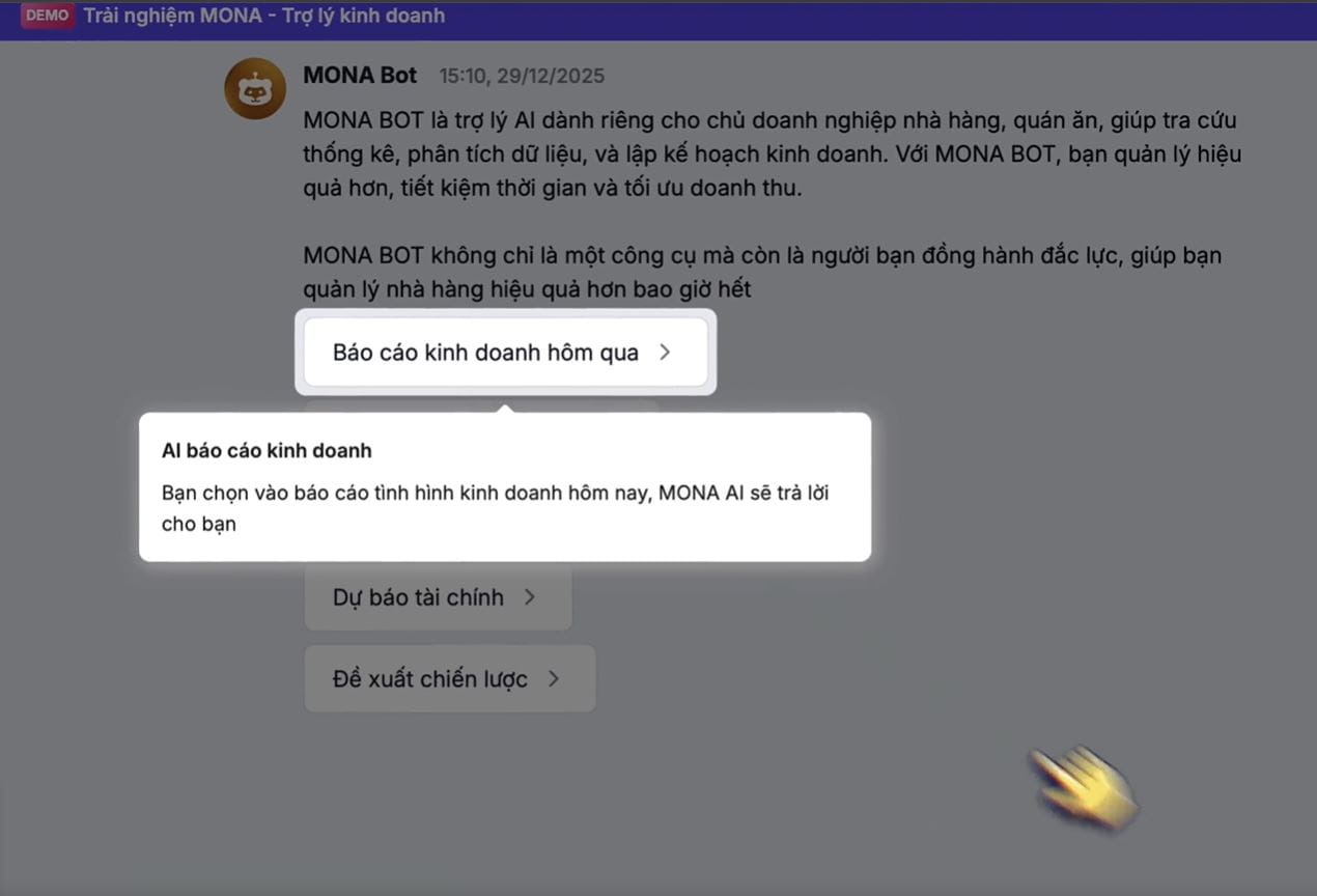 Phần mềm quản lý nhà hàng NHAHANG.AI được tích hợp sẵn AI Chatbot hỗ trợ quản lý tốt hơn, tiện lợi hơn