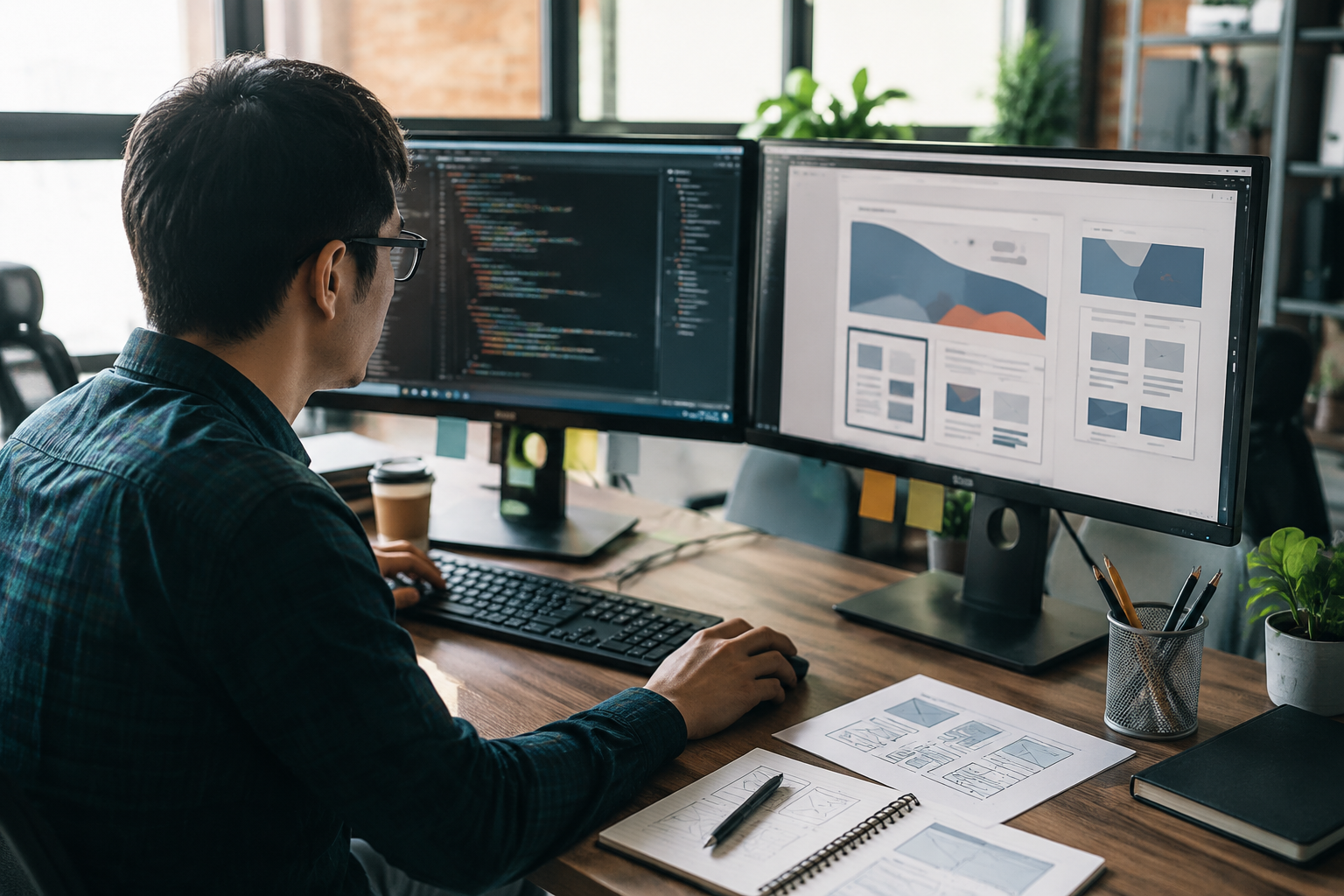Lập trình viên thiết kế giao diện website trong văn phòng