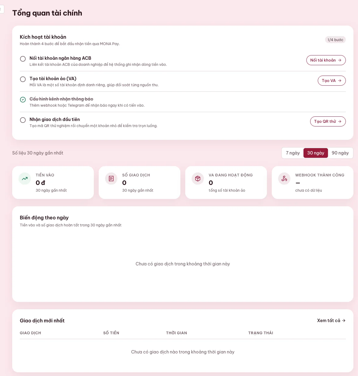 Dashboard API ngân hàng hiển thị tài khoản và giao dịch phần mềm