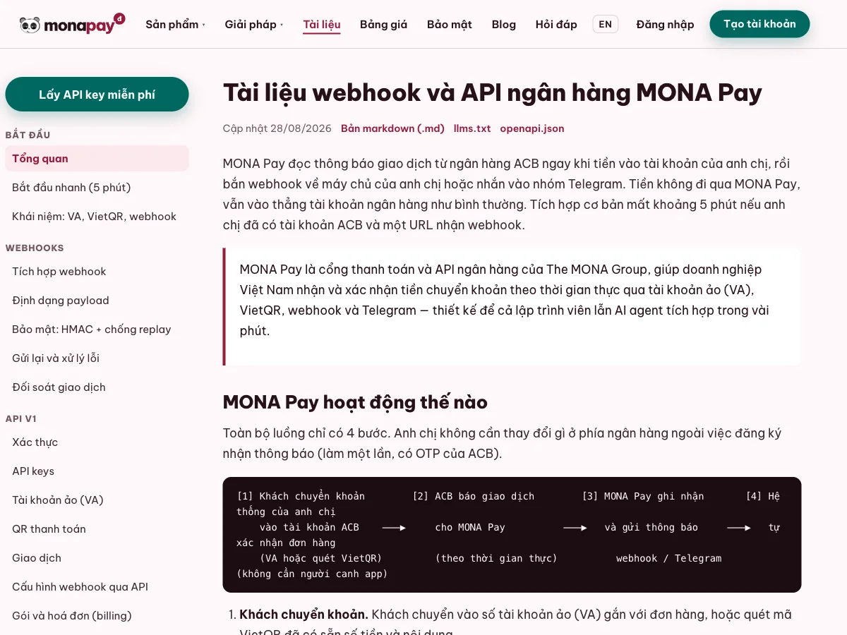 Tài liệu API ngân hàng có llms và OpenAPI cho AI agent