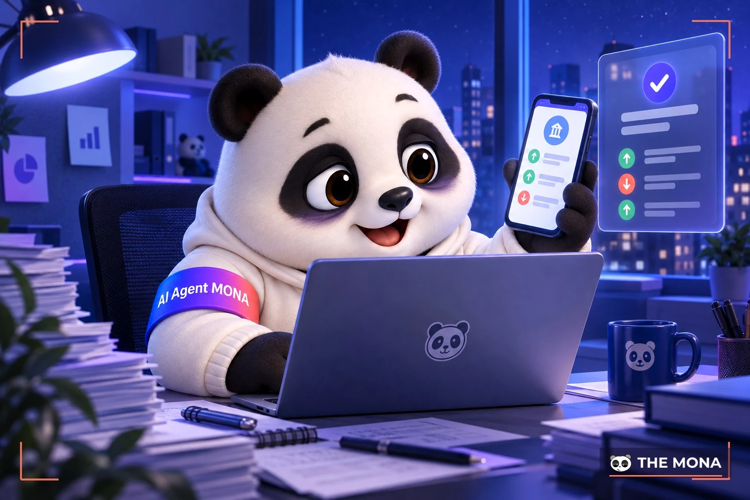 gấu mona mệt mỏi dò bill điện thoại lúc nửa đêm