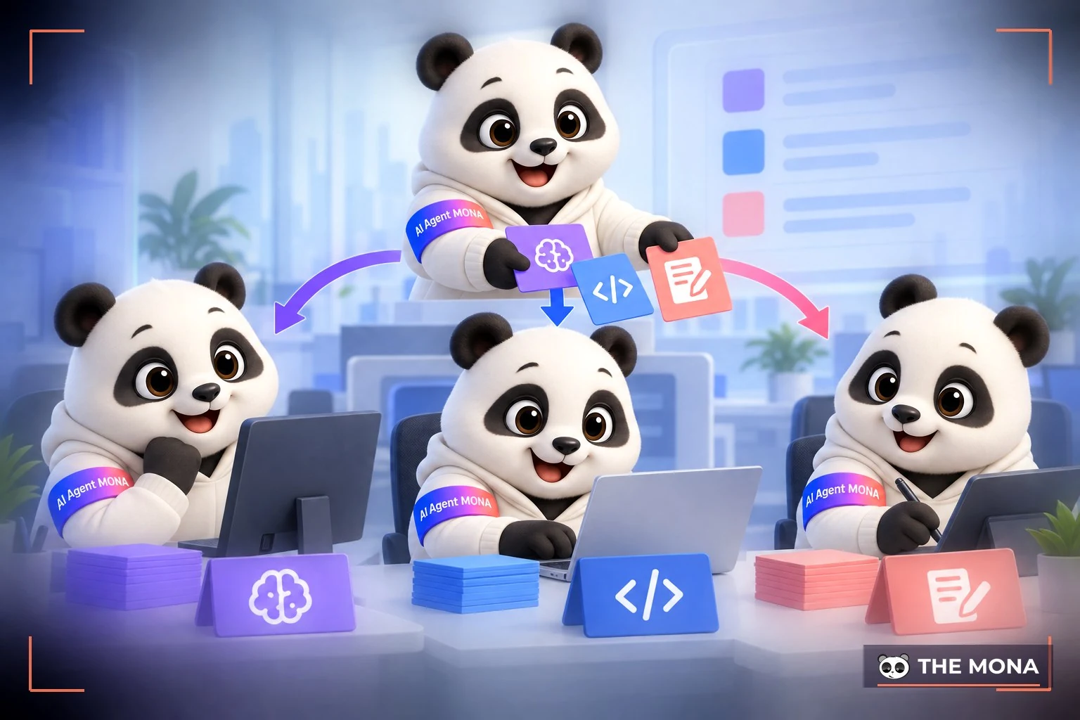 Ba gấu MONA chia việc kế hoạch, viết code và viết văn tiếng Việt