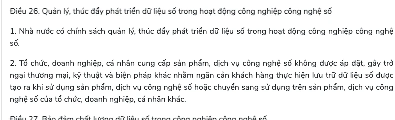 Điều 26 cấm cản trở khách hàng chuyển dữ liệu sang nhà cung cấp khác