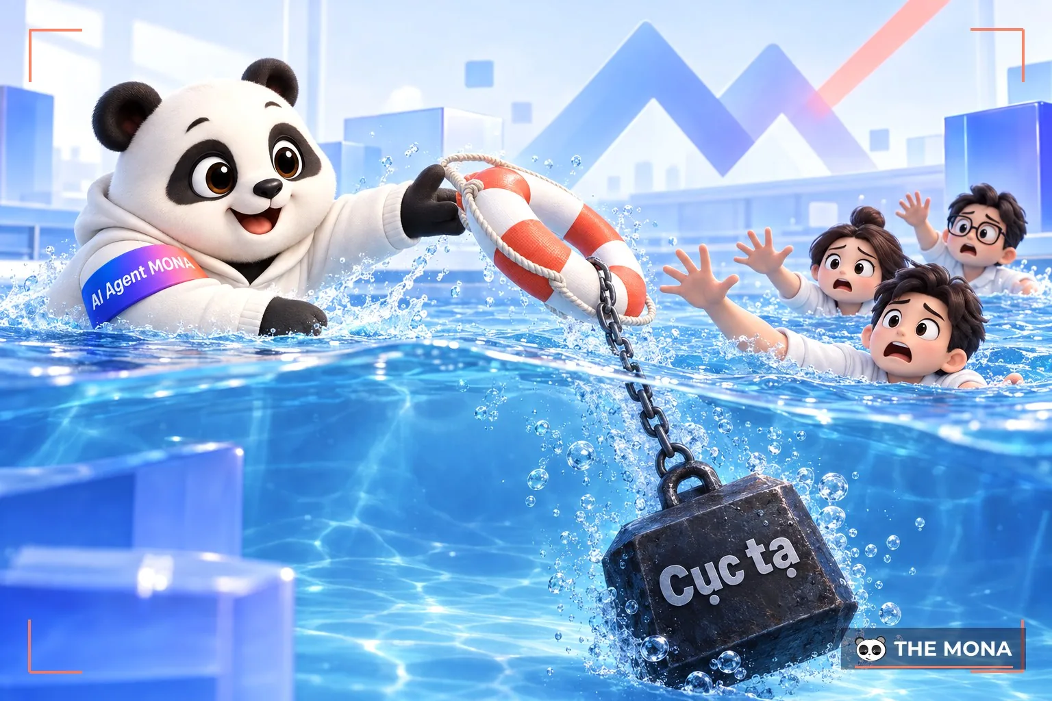 Gấu MONA ném phao cứu hộ buộc quả tạ nặng cho đội đang đuối nước