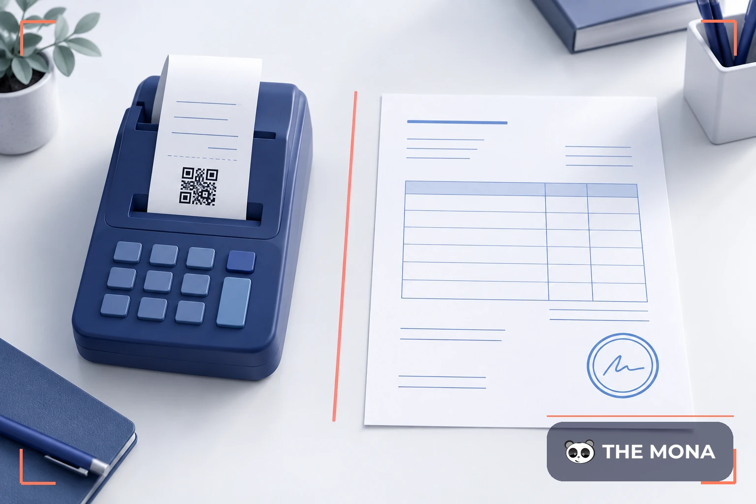 Phiếu tính tiền in mã QR đặt cạnh hóa đơn điện tử A4 có dấu chữ ký số
