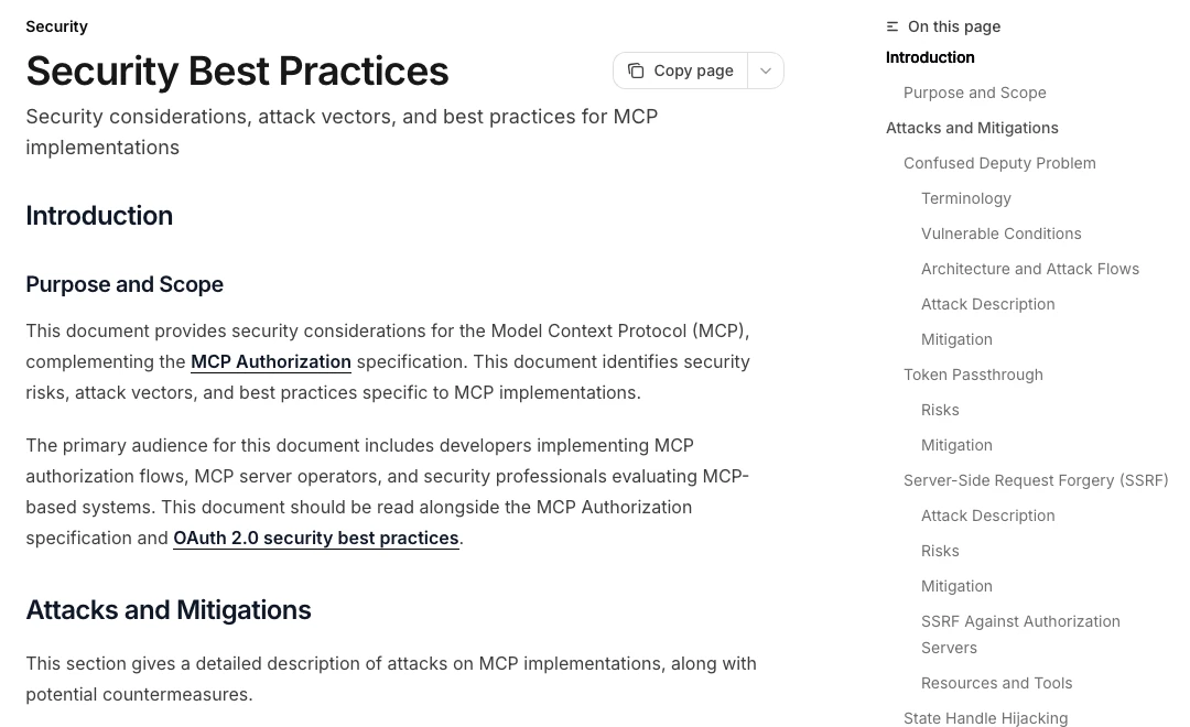 Trang Security Best Practices của MCP liệt kê các kiểu tấn công