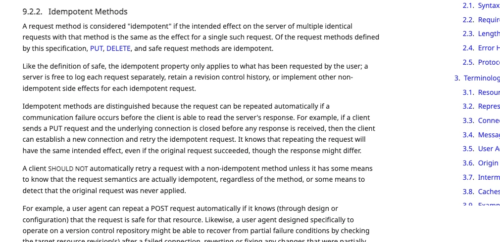 Mục 9.2.2 của RFC 9110 nói POST không idempotent và khi nào được gửi lại tự động