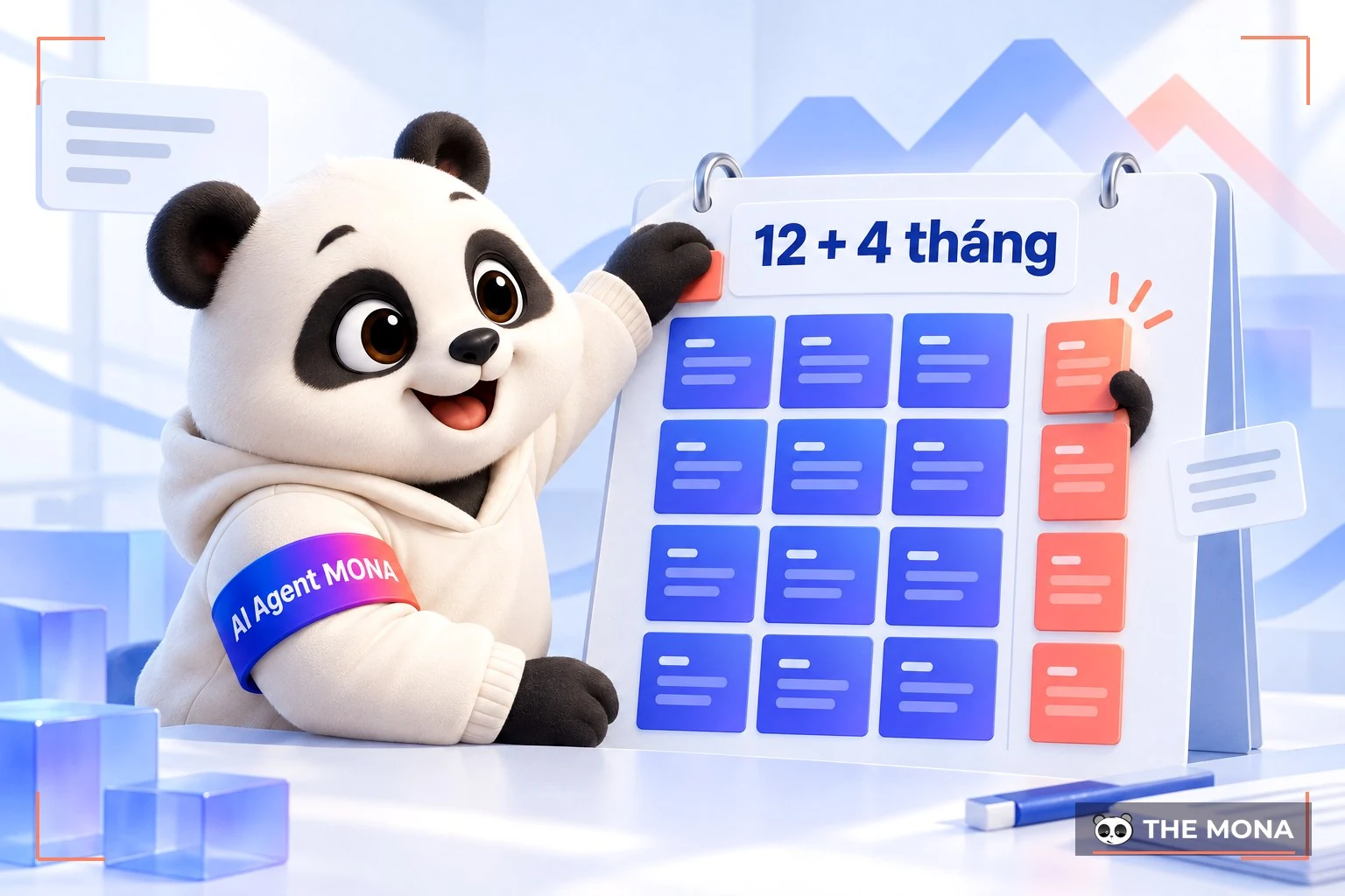 Gấu MONA dán thêm bốn ô tháng lương vào tờ lịch mười hai tháng