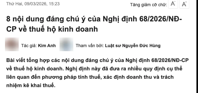 Bài tổng hợp Nghị định 68/2026/NĐ-CP về thuế hộ kinh doanh trên LuatVietnam