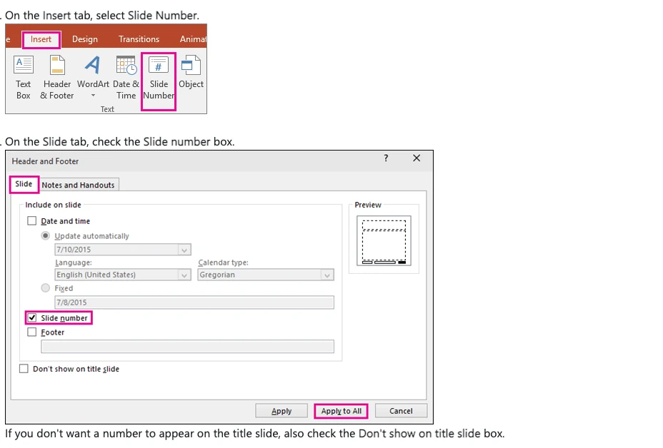Hộp thoại Header and Footer của PowerPoint dùng để đánh số slide bài giảng