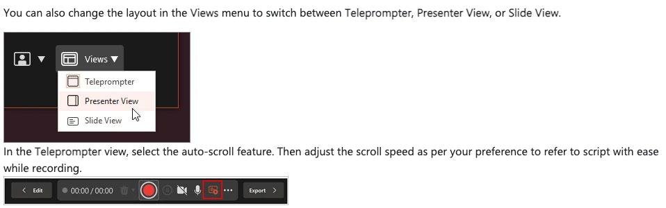 Thanh ghi hình PowerPoint với chế độ Teleprompter khi thu lời giảng