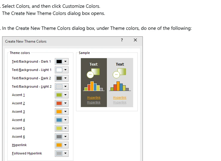 Hộp thoại Create New Theme Colors trong PowerPoint với 12 màu chủ đề