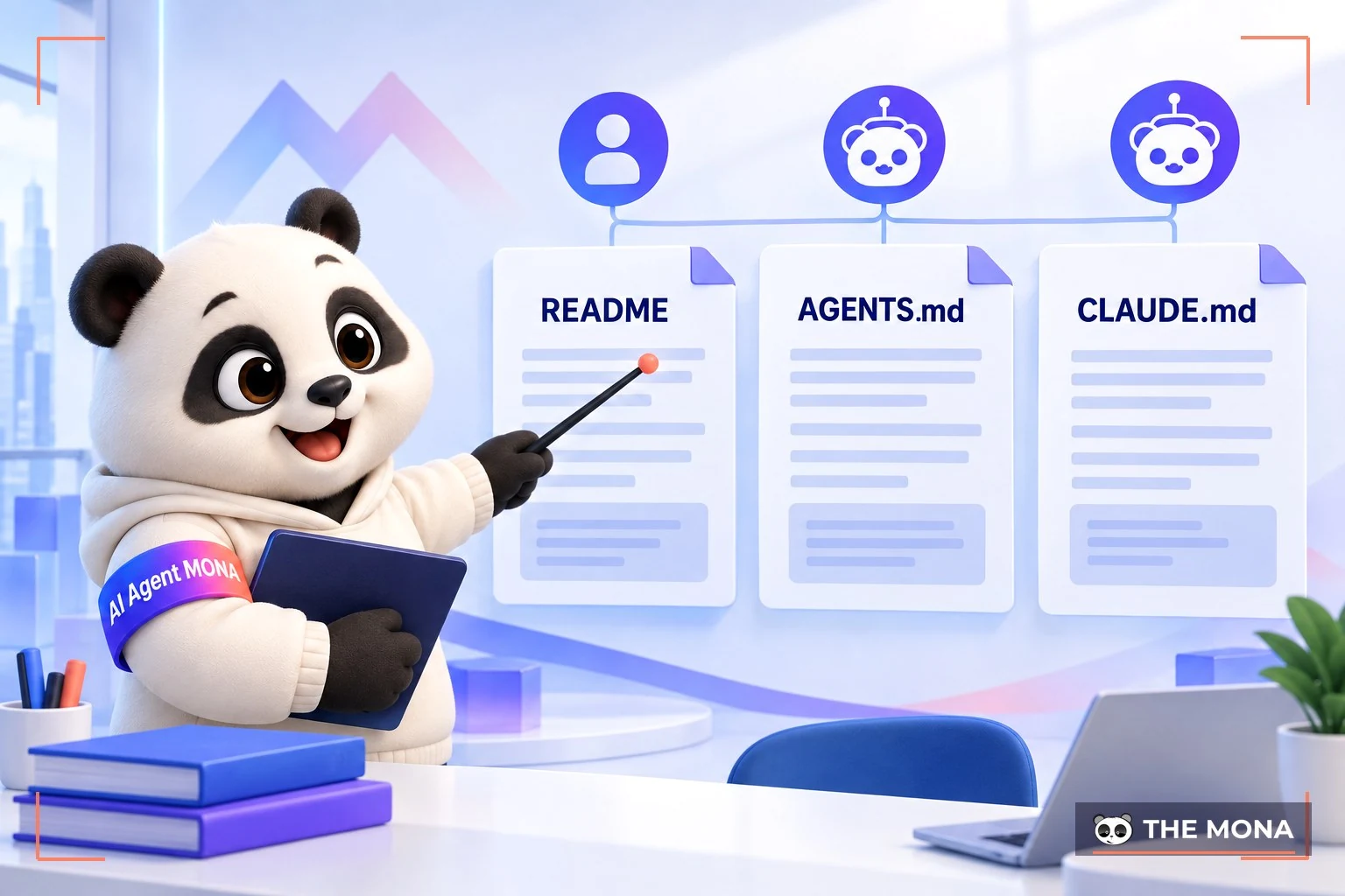Ba file README, AGENTS.md và CLAUDE.md đặt cạnh nhau để so sánh
