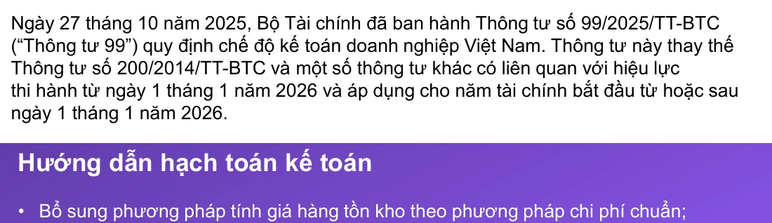 Tóm tắt Thông tư 99/2025/TT-BTC hiệu lực 01/01/2026 và phương pháp chi phí chuẩn