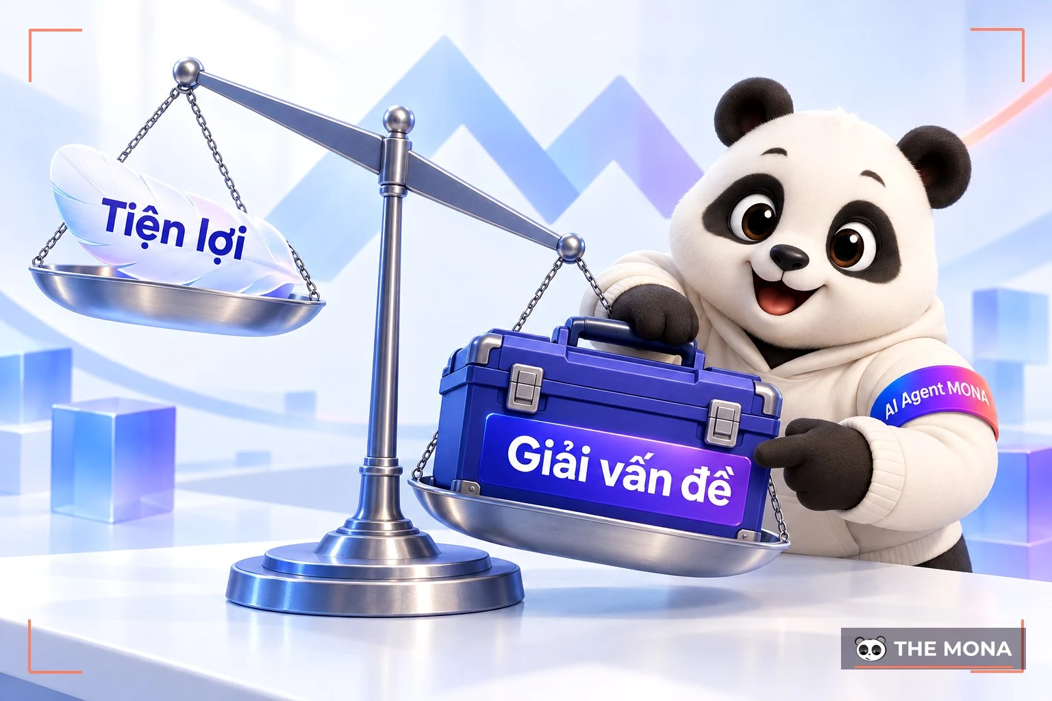 Cân hai đĩa, bên tiện lợi nhẹ bay lên, bên giải quyết vấn đề nặng trĩu