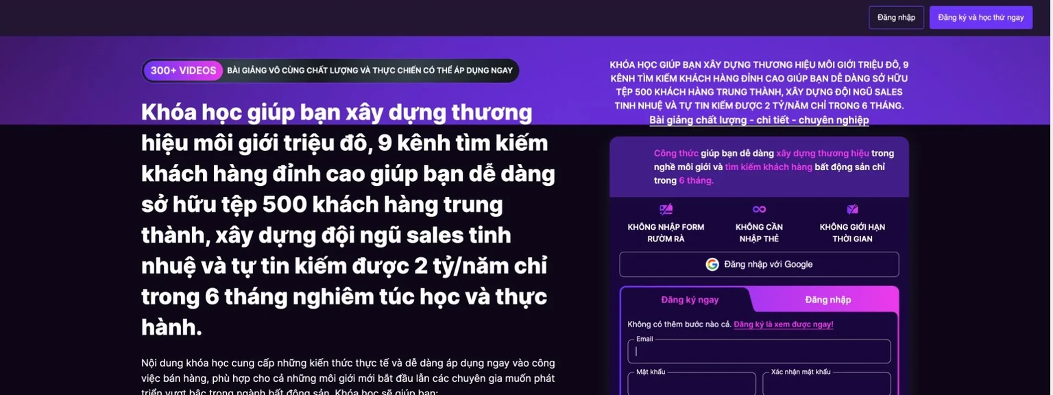 Trang đích Quyết Trần Academy đặt lời hứa khóa học và form học thử
