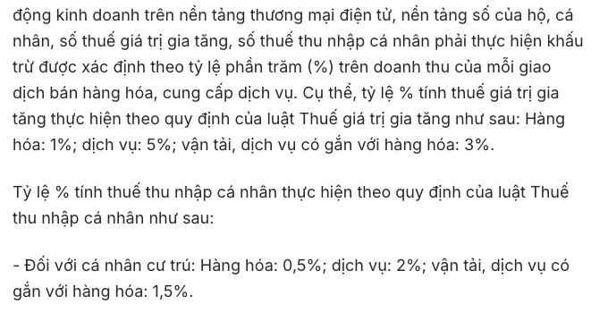 Bài báo Thanh Niên nêu tỷ lệ thuế giá trị gia tăng và thu nhập cá nhân sàn khấu trừ