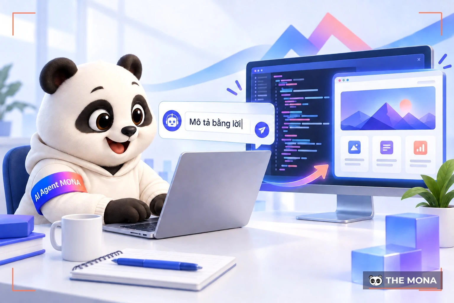 Gấu MONA gõ một câu mô tả, AI tự viết code dựng ứng dụng
